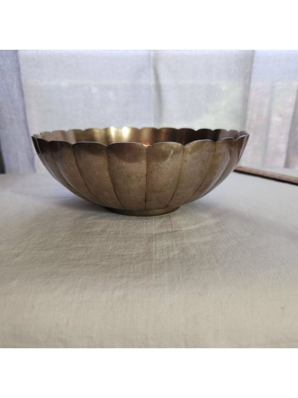 Vintage KOBE Scalloped Solid Brass Decorative Lotus Bowl 6.5" Diameter Art Deco